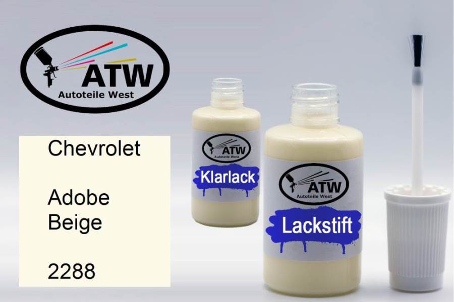 Chevrolet, Adobe Beige, 2288: 20ml Lackstift + 20ml Klarlack - Set, von ATW Autoteile West.